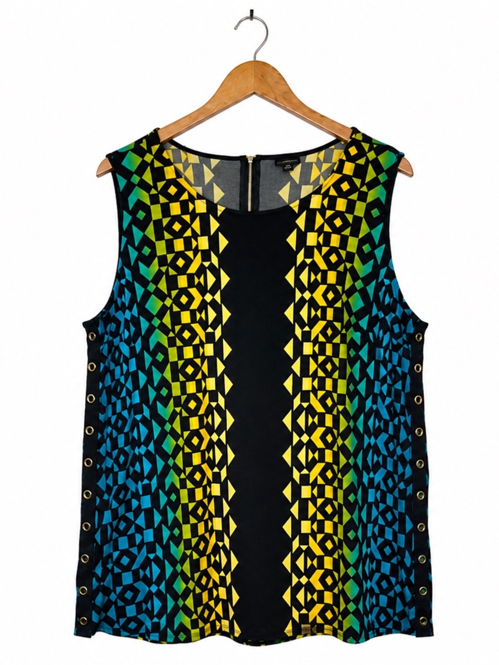 Worthington Woman 2X Geometric Print Sleeveless Tunic Top Black Blue